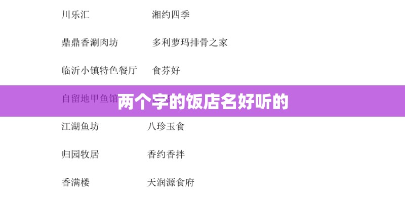 两个字的饭店名好听的