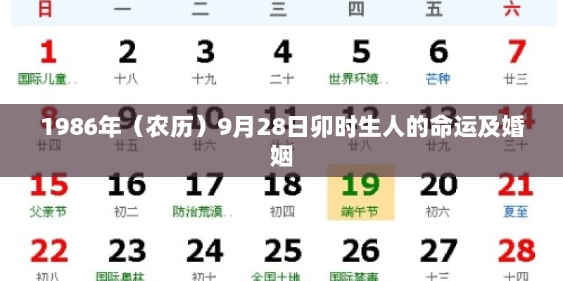 1986年（农历）9月28日卯时生人的命运及婚姻